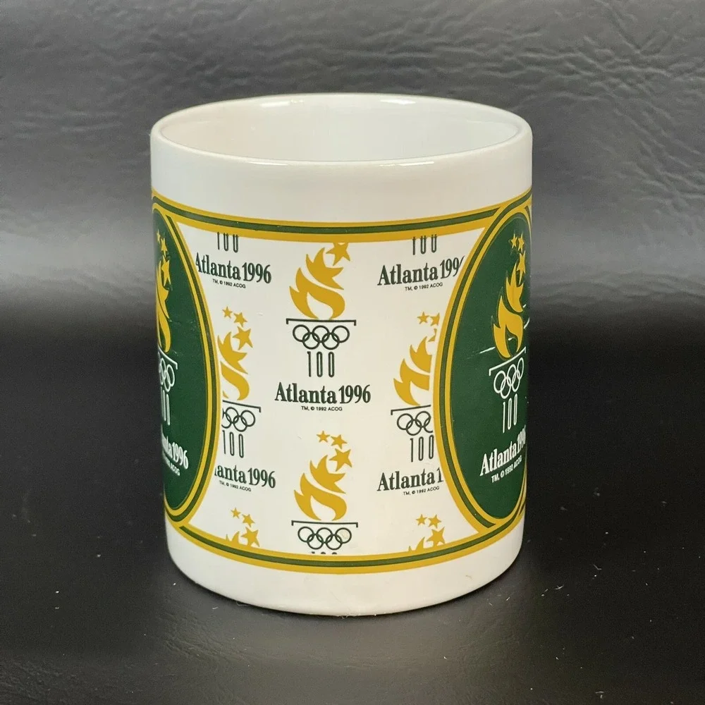 Vtg 1996 Summer Olympics Atlanta Coffee Mug Cup Torch Pat Singer Pair Lot of 2